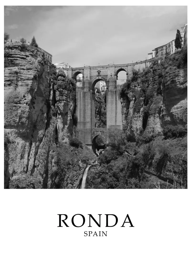 Ronda Spagna Ponte Architettura Scena in scala di grigi alluminio dibond da Charnwood Prints
