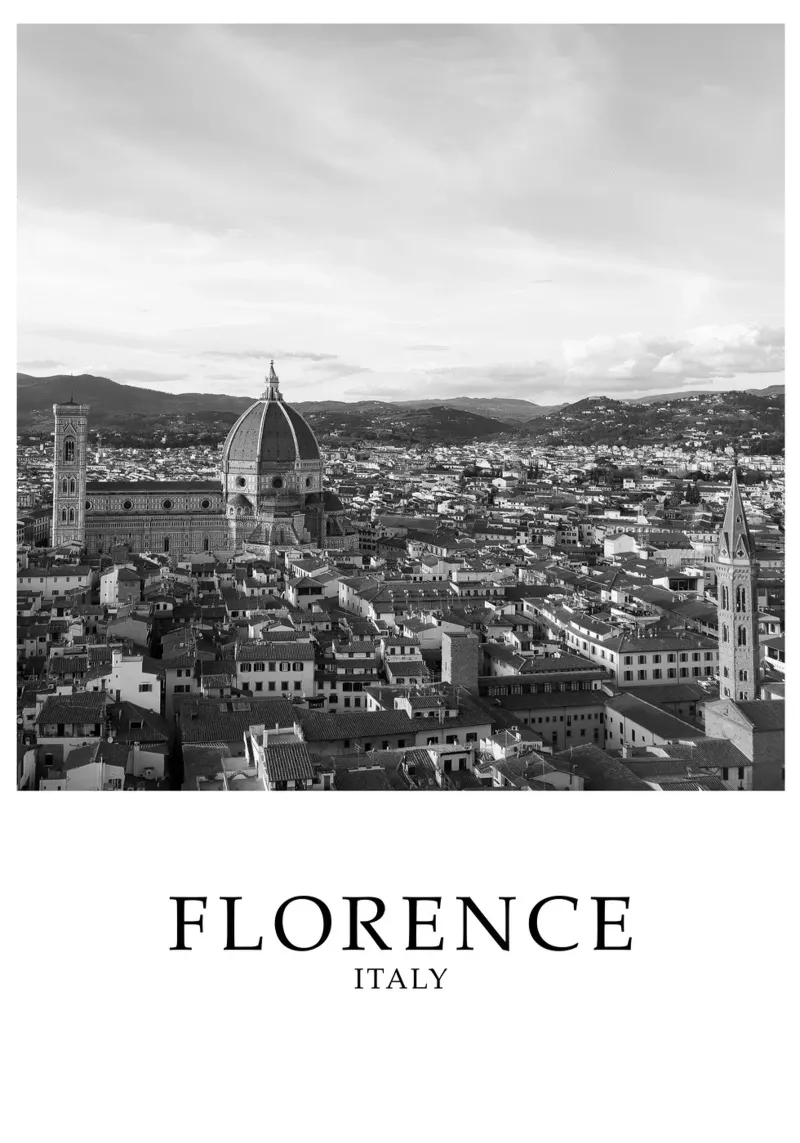 Firenze Toscana Italia Scena Skyline Scala di grigi pellicola backlit da Charnwood Prints
