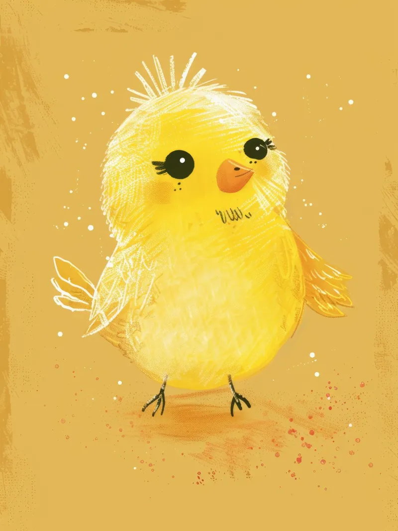 pulcino giallo e soffice, in piedi su un supporto artistico marrone chiaro. plexiglass da DesignDoodle