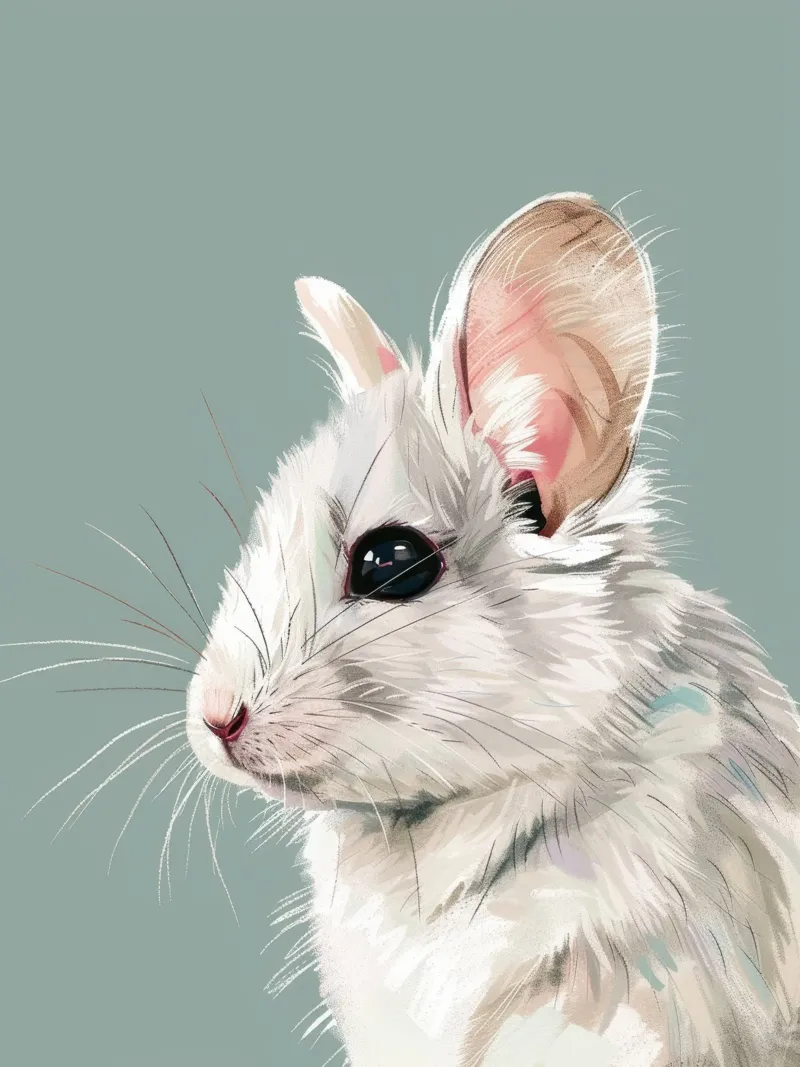souris blanche, vue de côté, sur un fond vert mat. hahnemühle de DesignDoodle