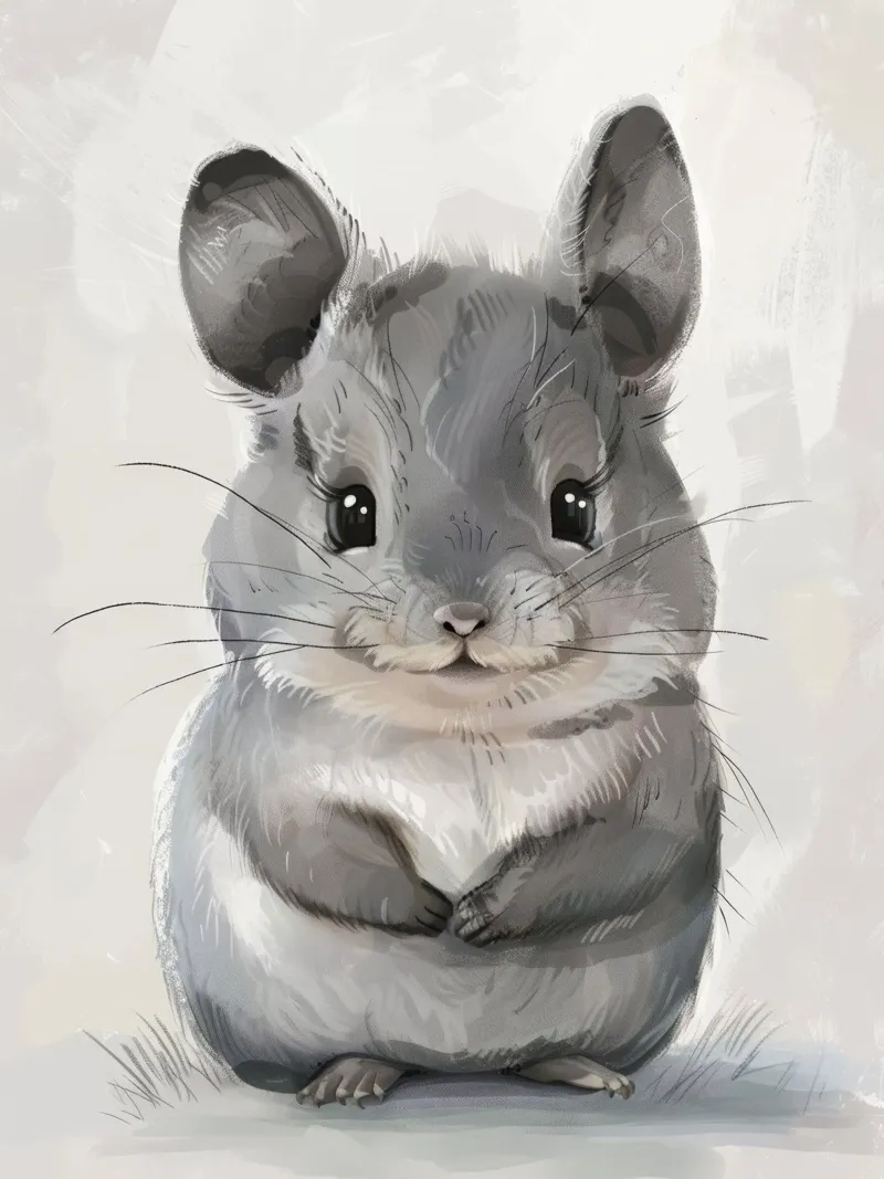 grey chinchilla, front-facing, with large ears & plump body poster by DesignDoodle