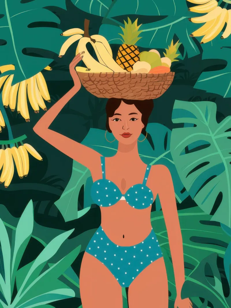 Bambina in bikini a banana pellicola backlit da Pale Aura