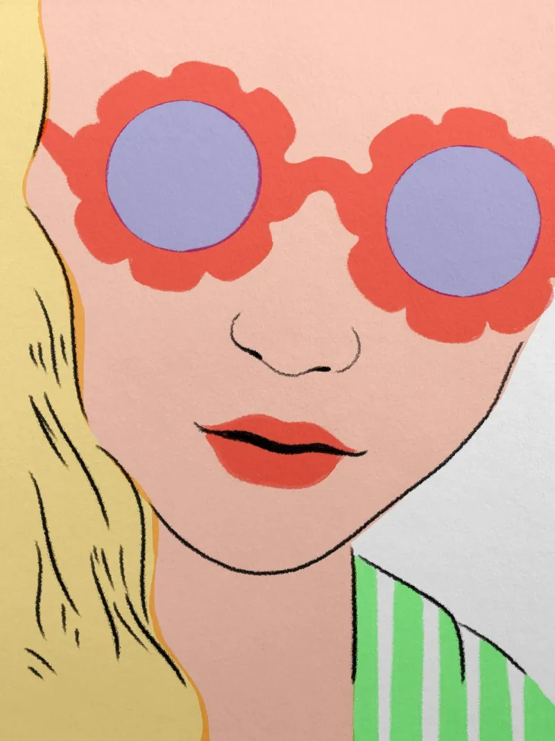 Girl with Red Sunglasses poster con telaio in legno da Isabel Junghans-Bichler