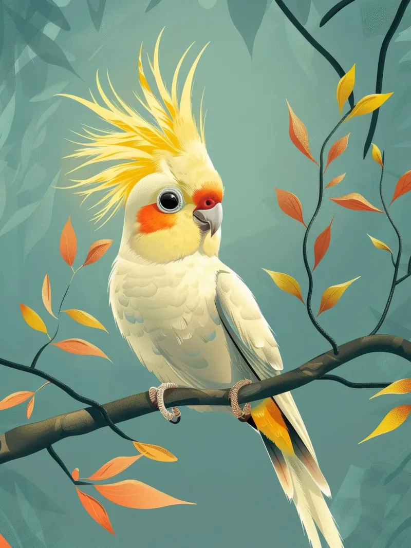 Cacatoès jaune pâle sur une branche au feuillage automnal hahnemühle de DesignDoodle