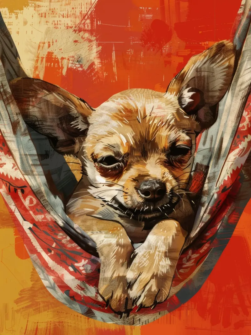 Cucciolo di chihuahua rilassato in amaca alluminio dibond da DesignDoodle