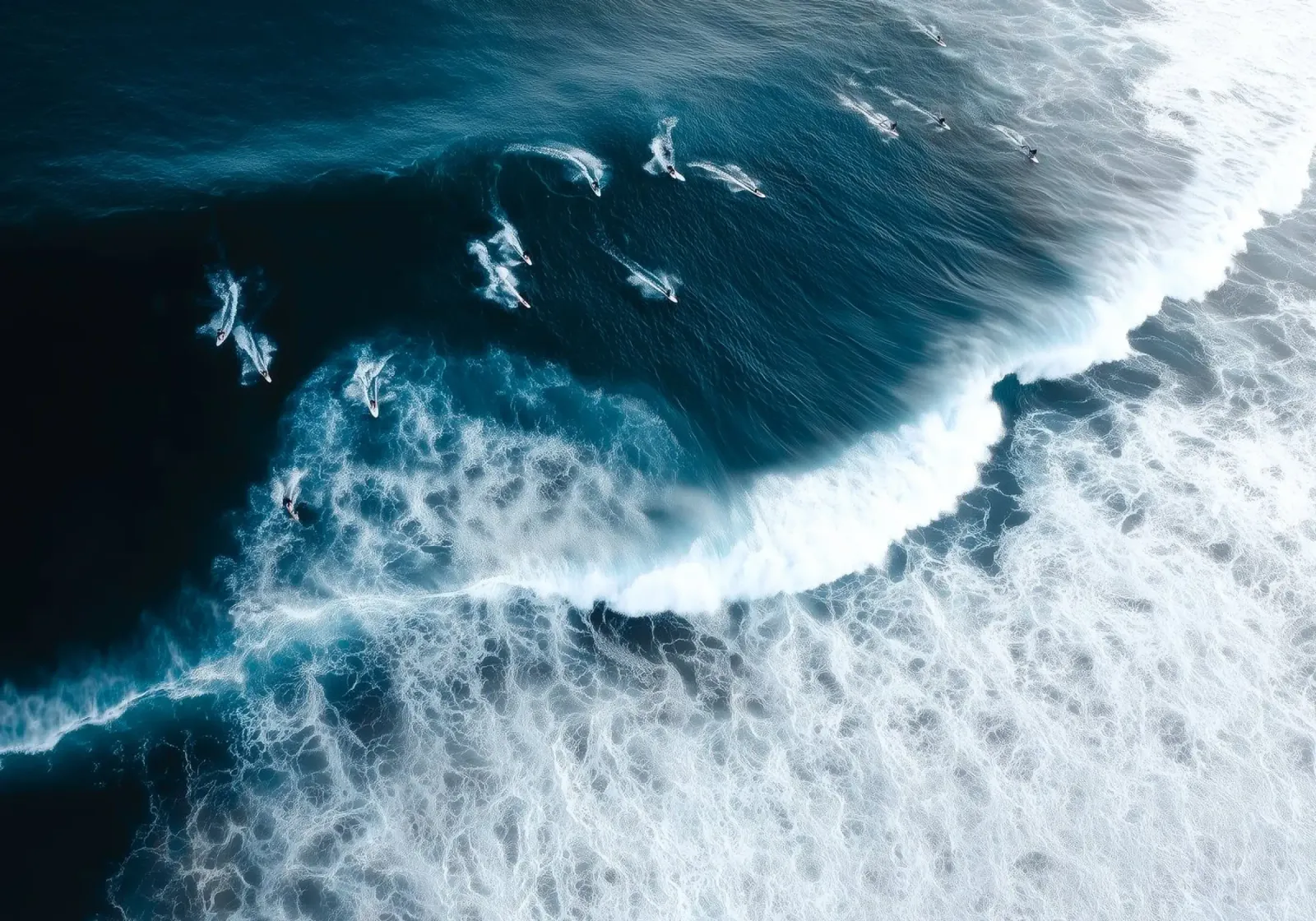 Aerial Surf Print - Surfers Riding Big Ocean Waves canvas with Floater frame by Nadjaa