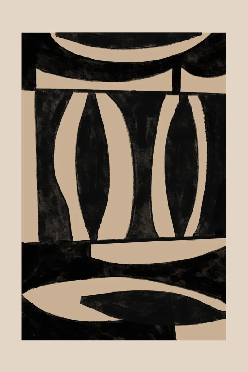 Geometric Abstract Black & Beige poster with aluminum frame by Melloi Art Print