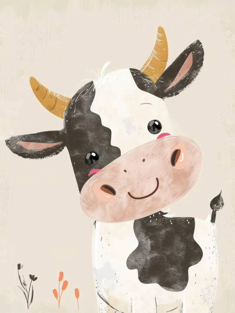 Mucca a cartoni animati con marcature in bianco e nero arte dell'acquerello pellicola backlit da DesignDoodle