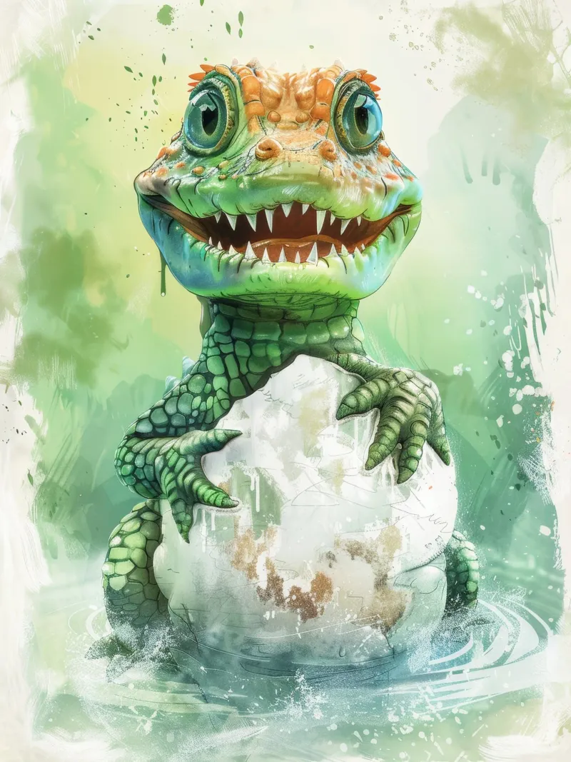 Cartoon Alligator Hatching from Egg canvas by DesignDoodle