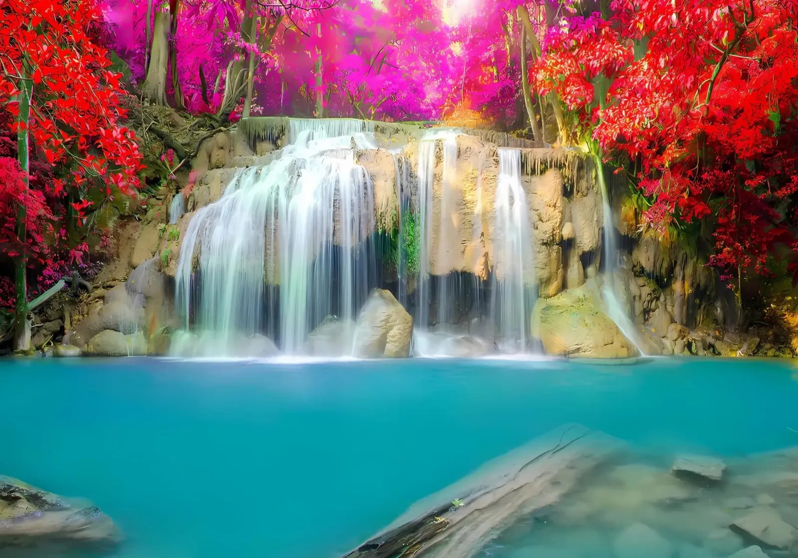 cascata foresta rocce alberi plexiglass da MountainShop
