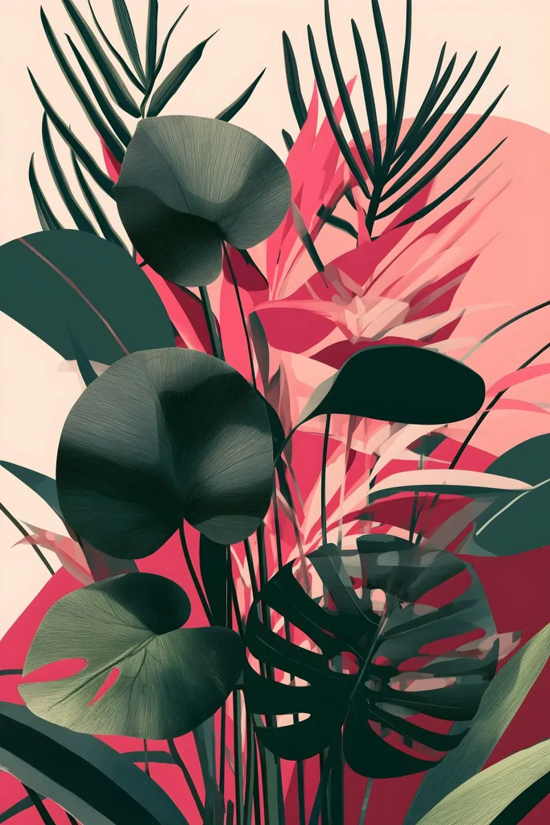Monstera e fronde di palma poster con telaio in alluminio da Studio Verde