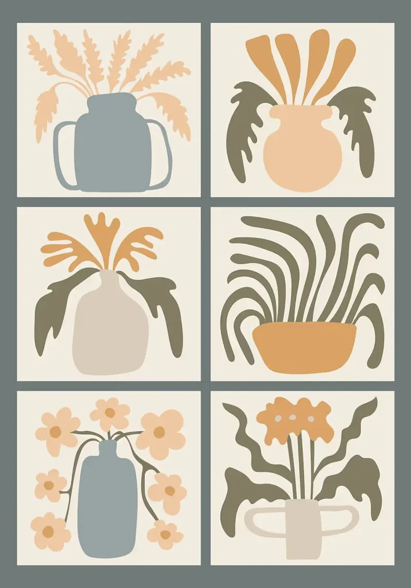 Minimalist Abstract Floral Wavy Flowers poster with wooden frame by E Cannon