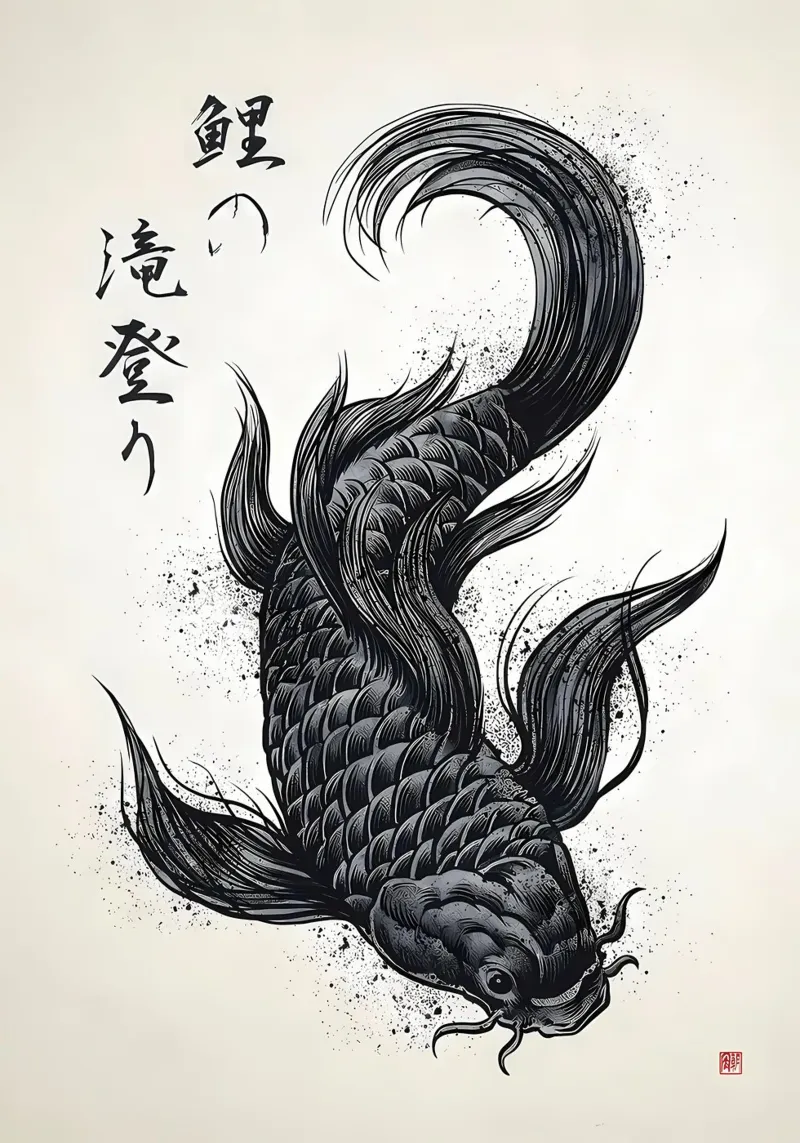 pesce koi calligrafia giapponese pellicola backlit da MountainShop