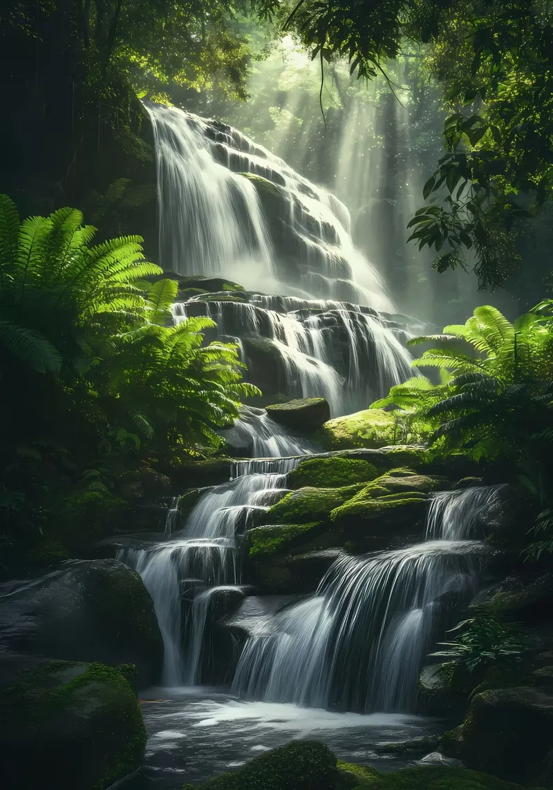cascata foresta tropicale pellicola backlit da MountainShop