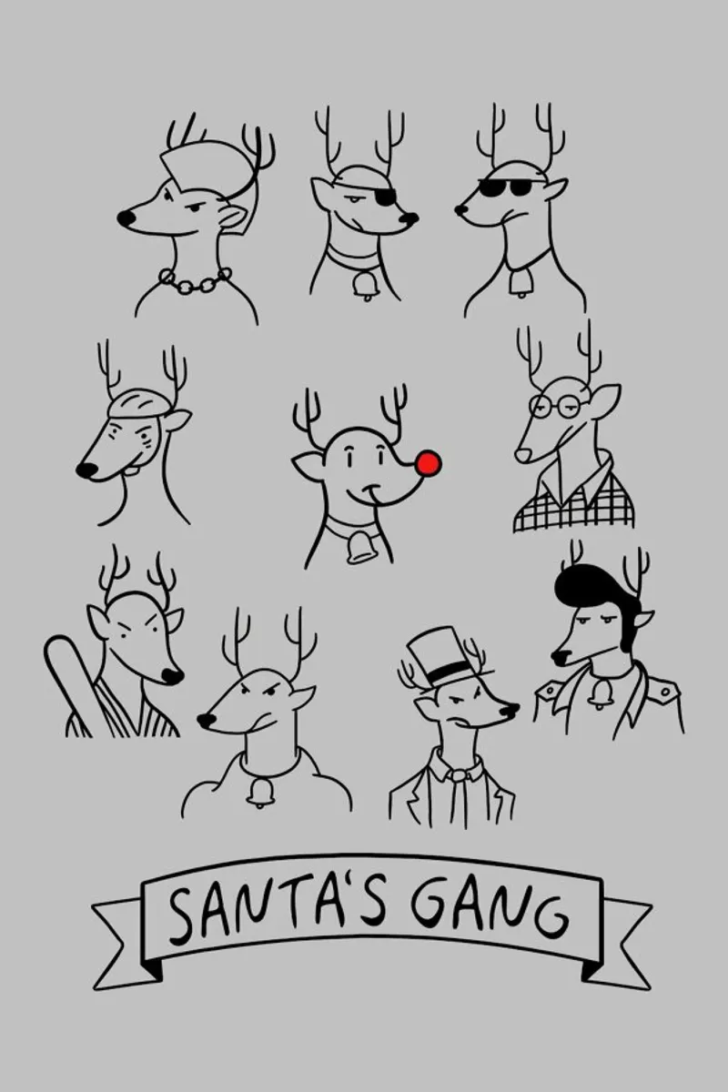 Santa's Gang poster con telaio in alluminio da Tobe Fonseca