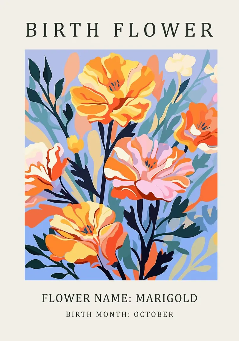 Fiore di nascita della calendula poster con telaio in plastica da E Cannon