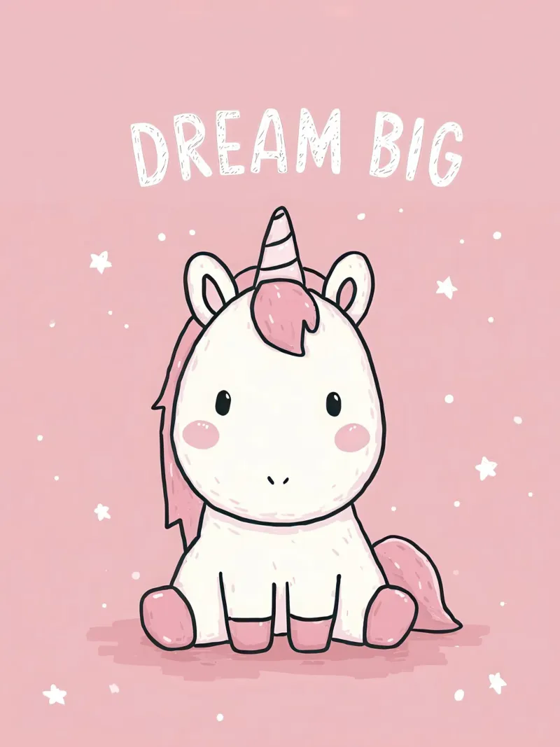 Roze eenhoorn zittend onder "Dream Big" sterren canvas van Moodwall