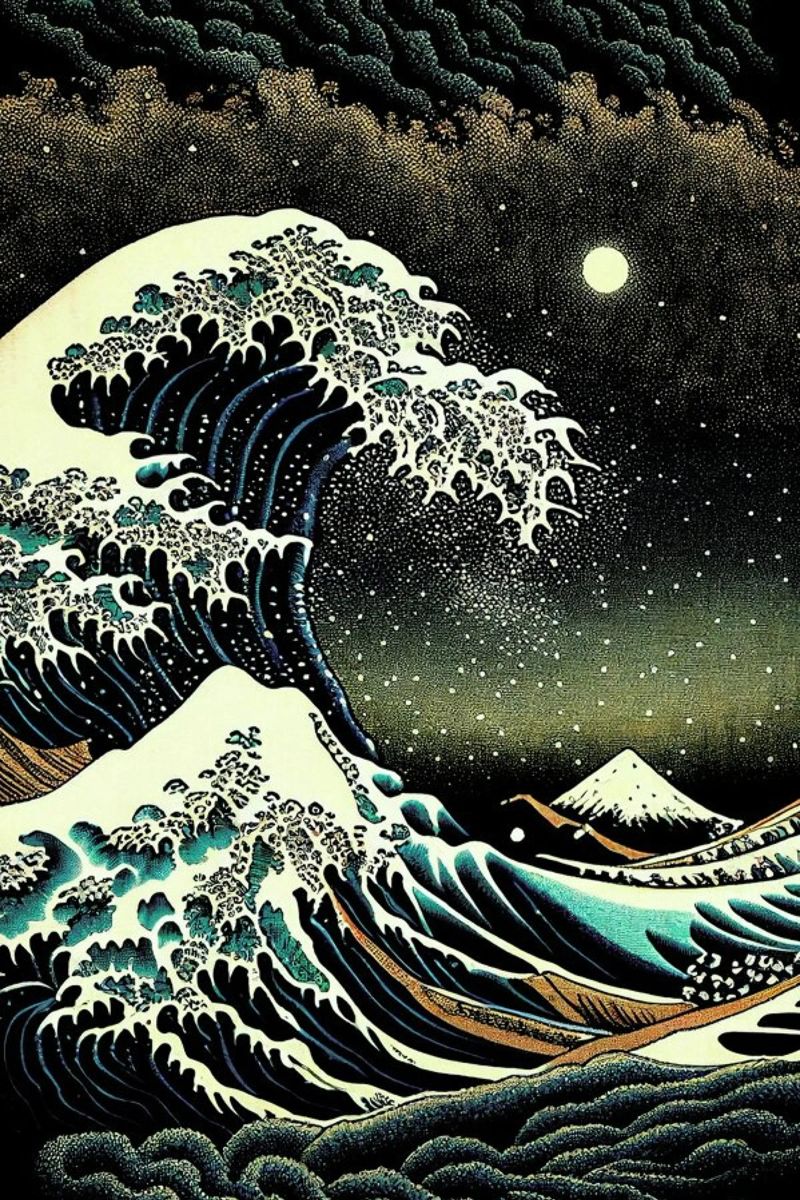 Hokusai The Great Wave Japan Night Remix poster de Tameo