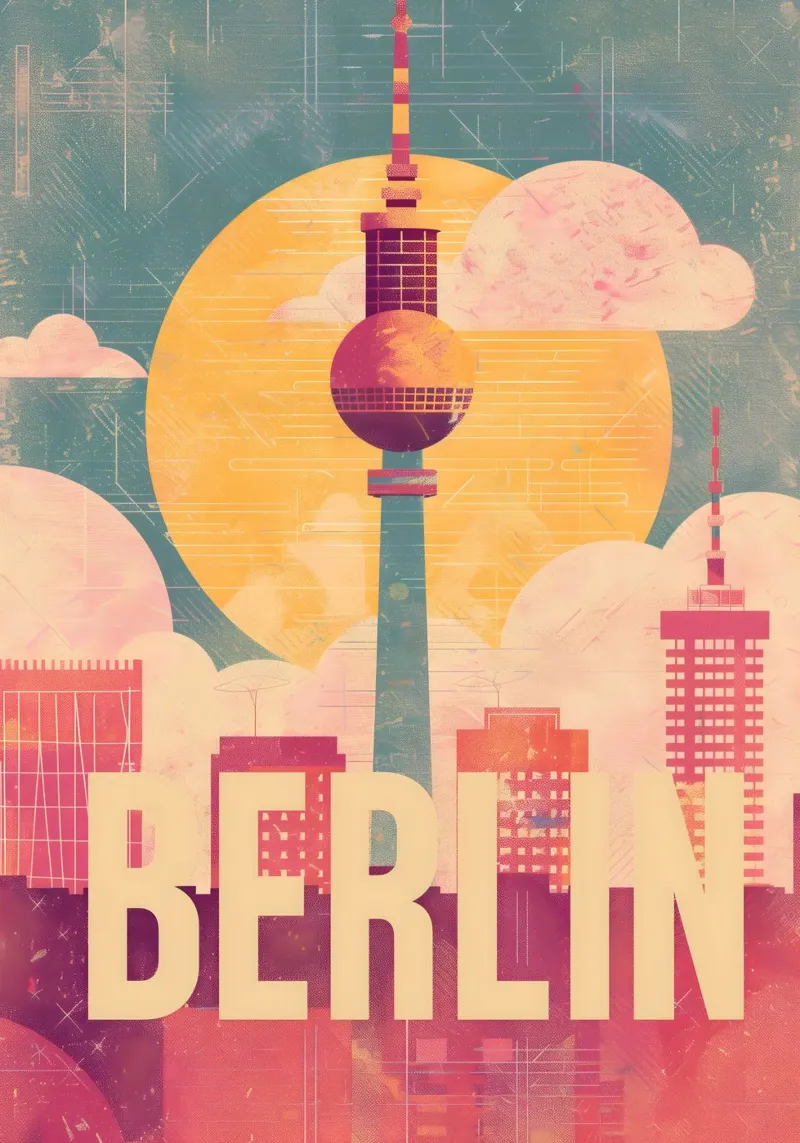 Torre della televisione di Berlino pannello forex da Vintage Travel Art
