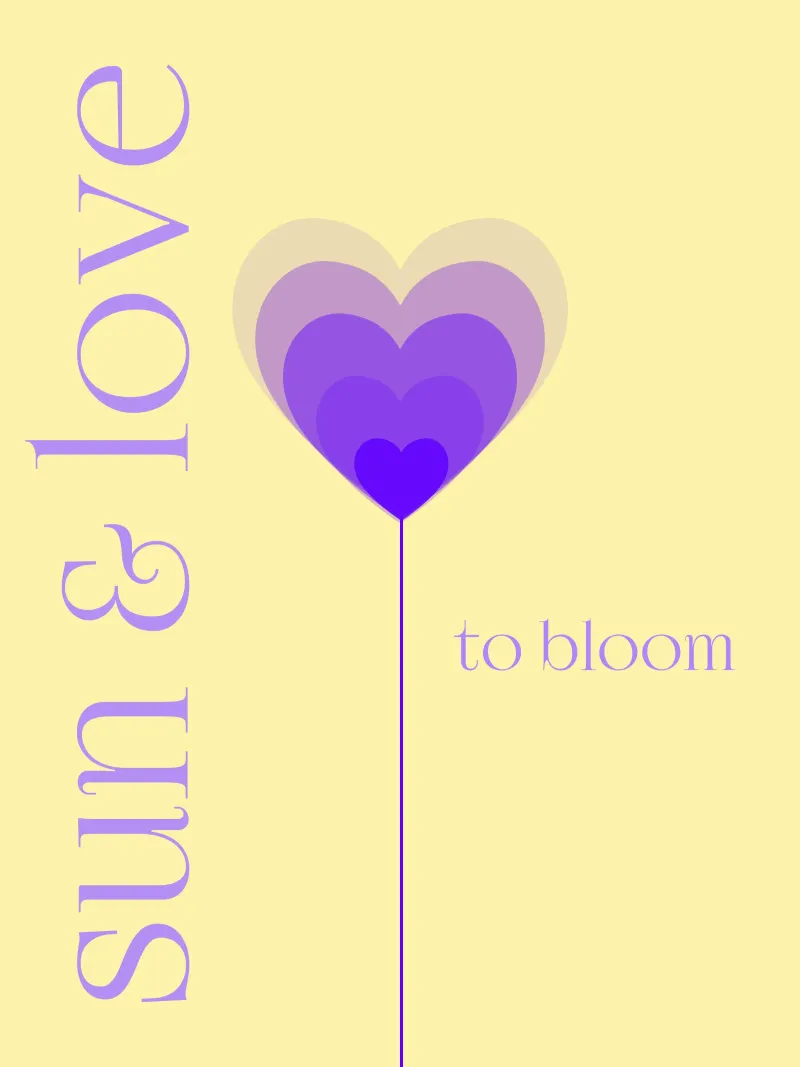 Sun & Love to bloom, Herzblume abstraktes Herz mit Schrift poster avec cadre en aluminium de Lilou Art