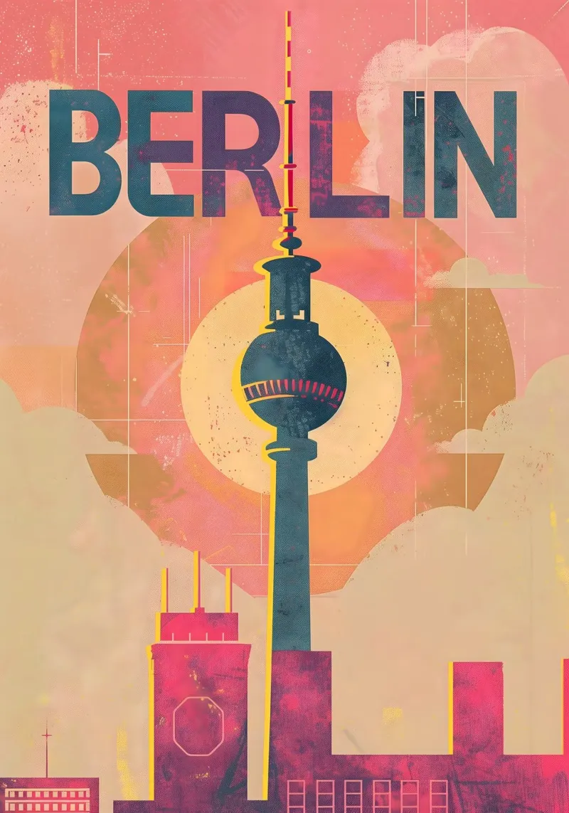 Berlin vintage television tower hahnemühle by Vintage Travel Art