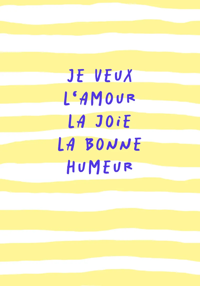 je veux l‘amour la joie la bonne humeur.. poster with plastic frame by FRICKE DESIGN