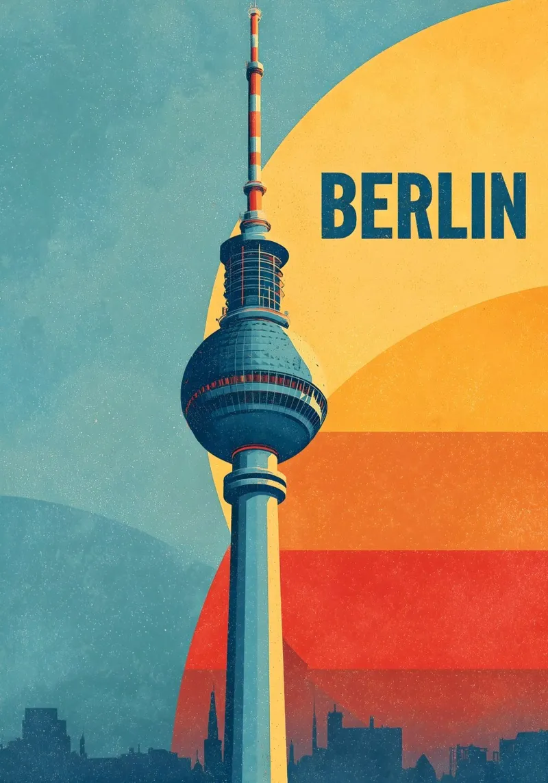Berlín Retro lámina retroiluminada de Vintage Travel Art