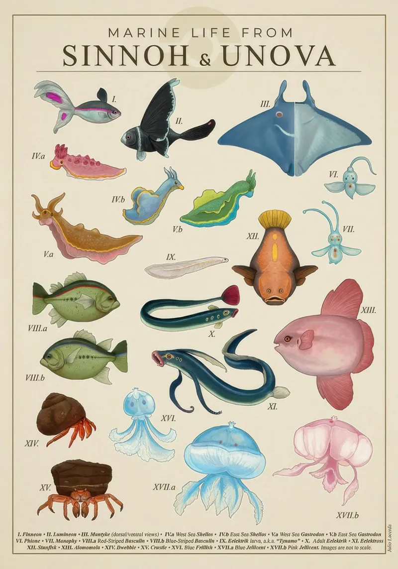 Poster sulla vita marina di Sinnoh e Unova poster da Lacerdaprint