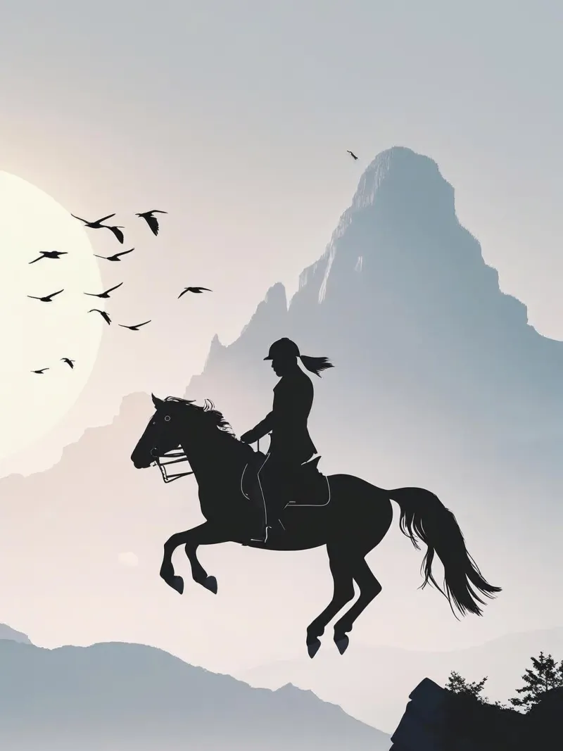 silhouette rider poster with wooden frame by Horsire