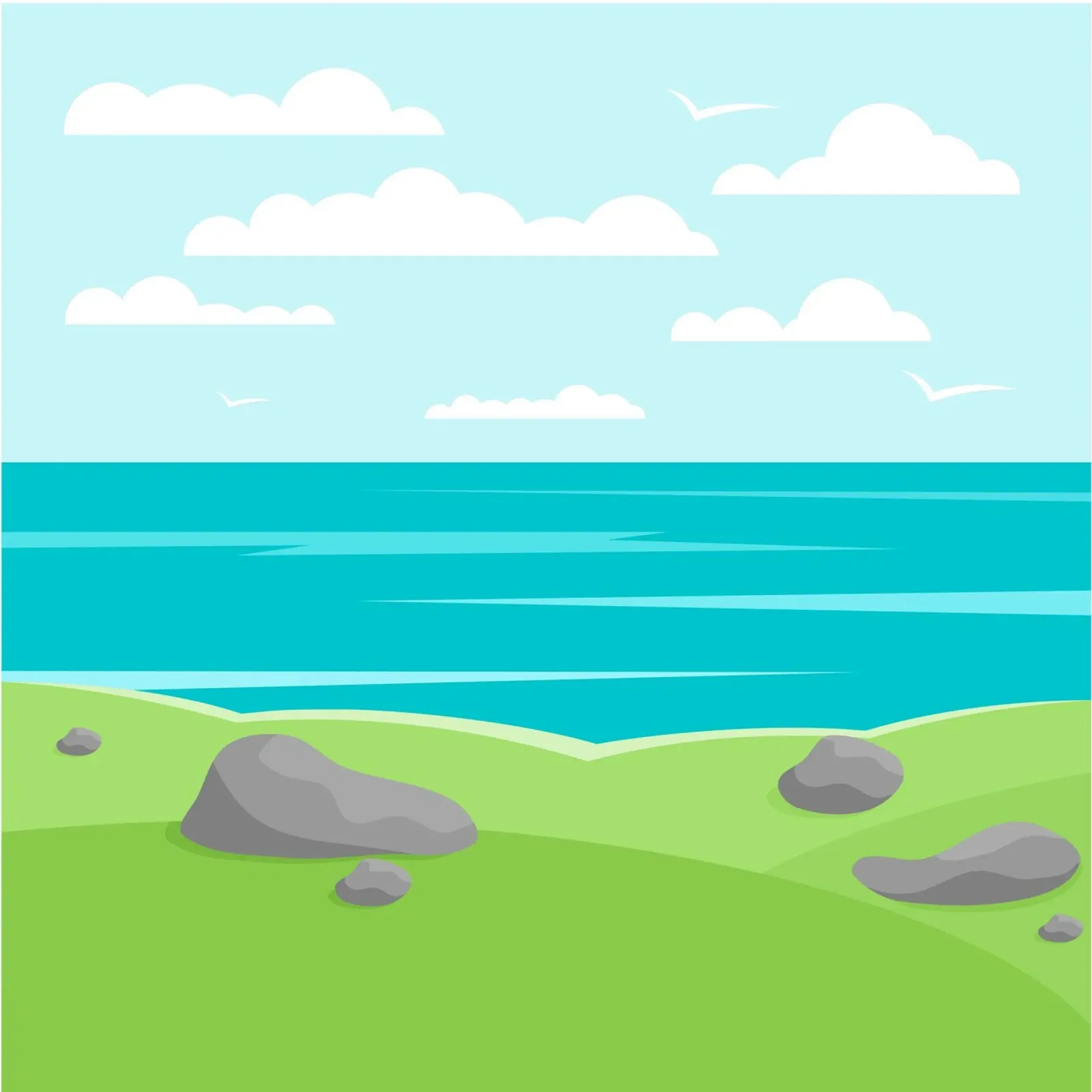 scenery sea cliffs poster with wooden frame by pastel color shape