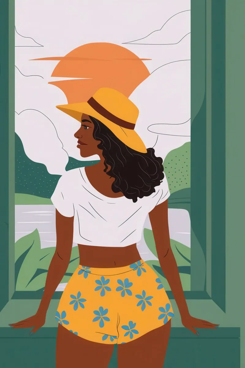 Sun Hat Window View canvas with Floater frame by Pale Aura