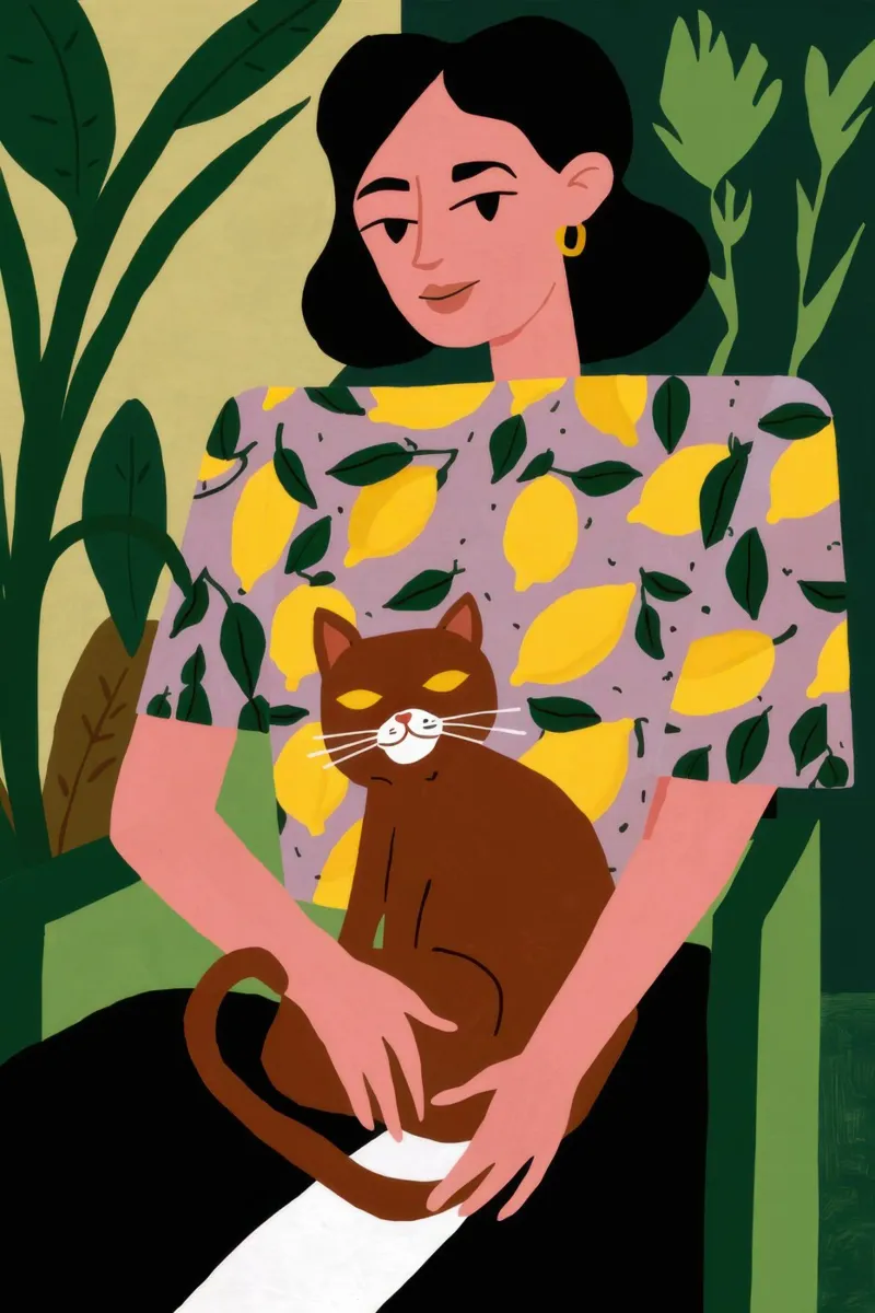 Donna con gatto in braccio pellicola backlit da Marigold Tiga