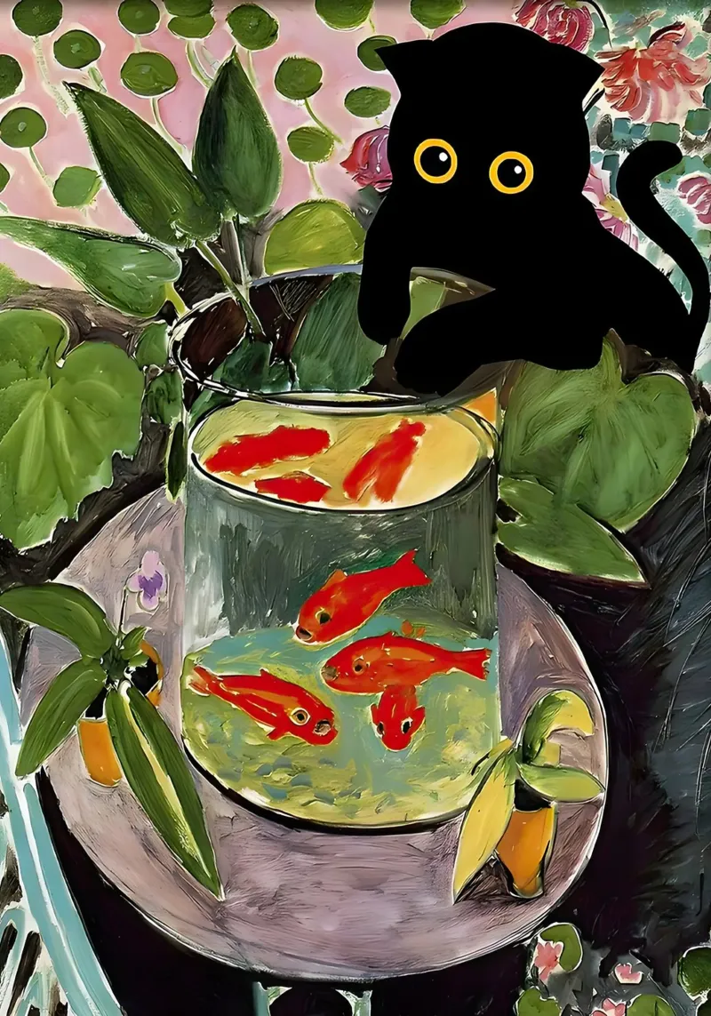 Chat Poisson rouge Matisse - chat noir poster de Hitspost