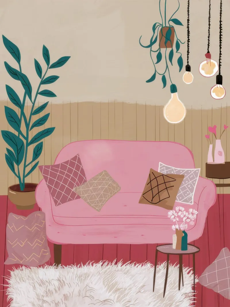Canapé rose calme toile de Marigold Tiga