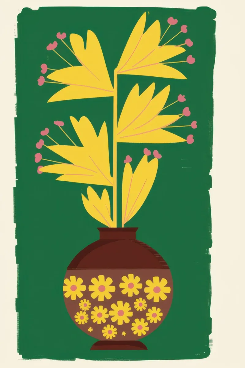 Vase jaune Fond vert hahnemühle de Sentinel Glow