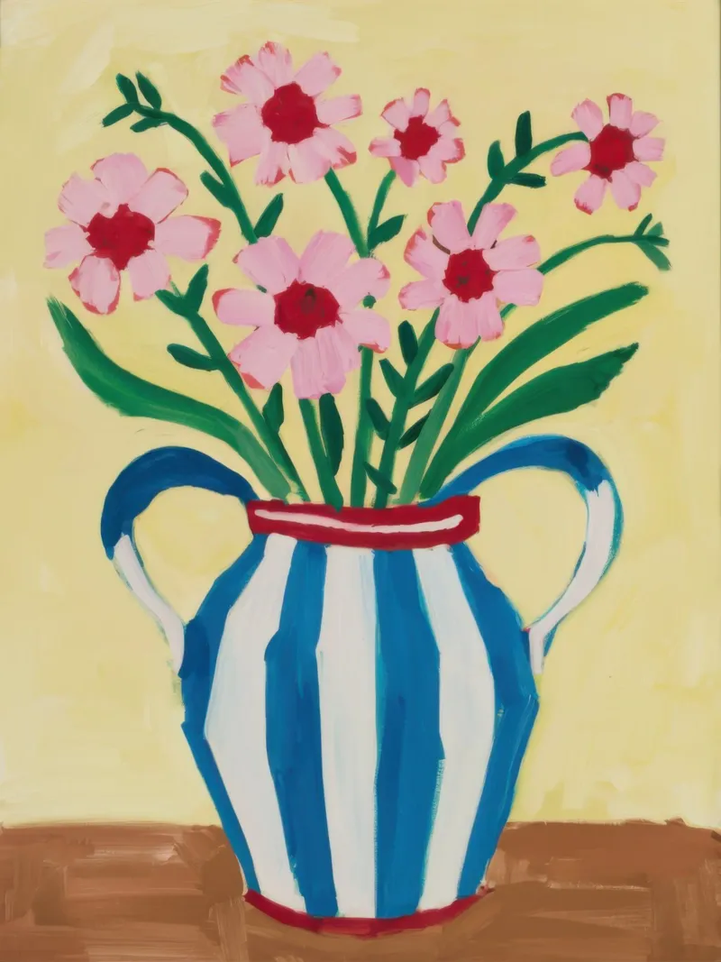 Vaso a righe Bouquet rosa tela con Cornice a cassetta da Pale Aura