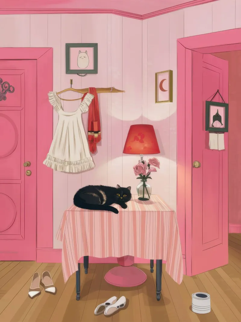 Sonnellino del gatto della camera rosa poster da Marigold Tiga