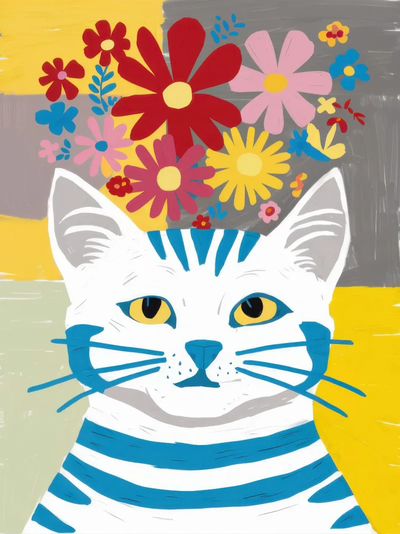 Gatto a righe Fiori gialli plexiglass da Sentinel Glow