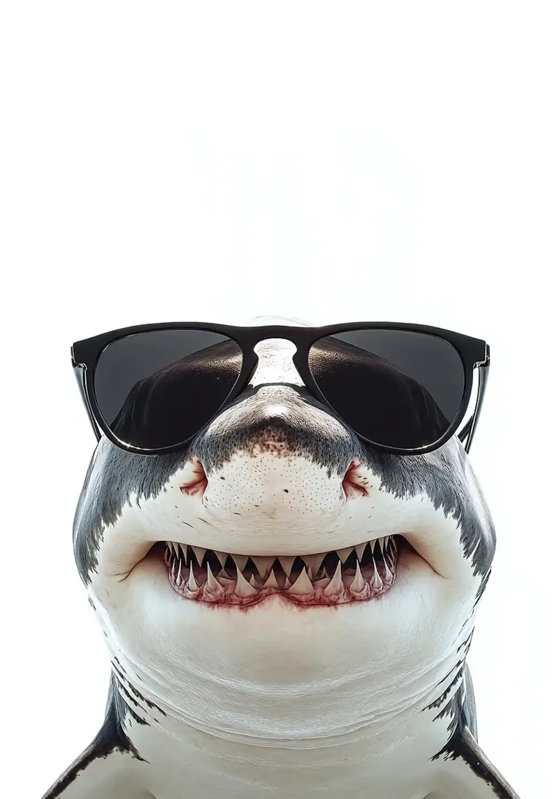 Tiburón blanco con gafas de sol aluminio dibond de Brandi N Huskey