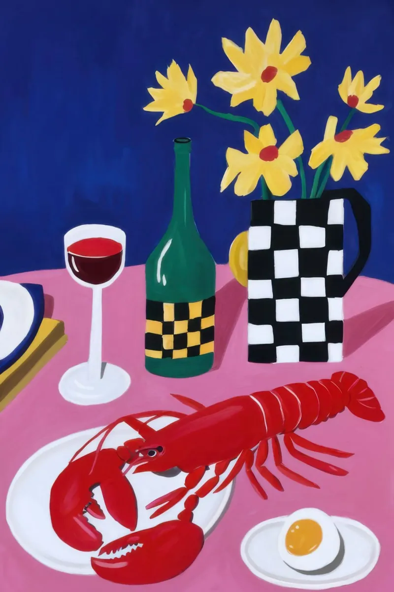 Lobster and Daffodils canvas with Floater frame by Pale Aura