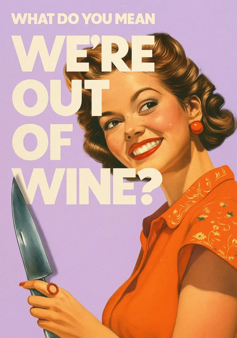 Divertente Vino Cucina retrò poster con telaio in legno da oneroad