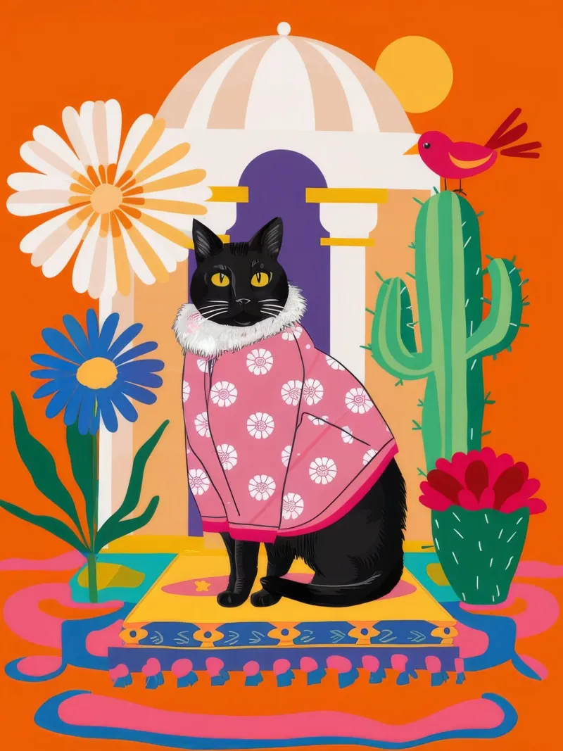 Gatto Cactus Dandy pellicola backlit da Stone Decade