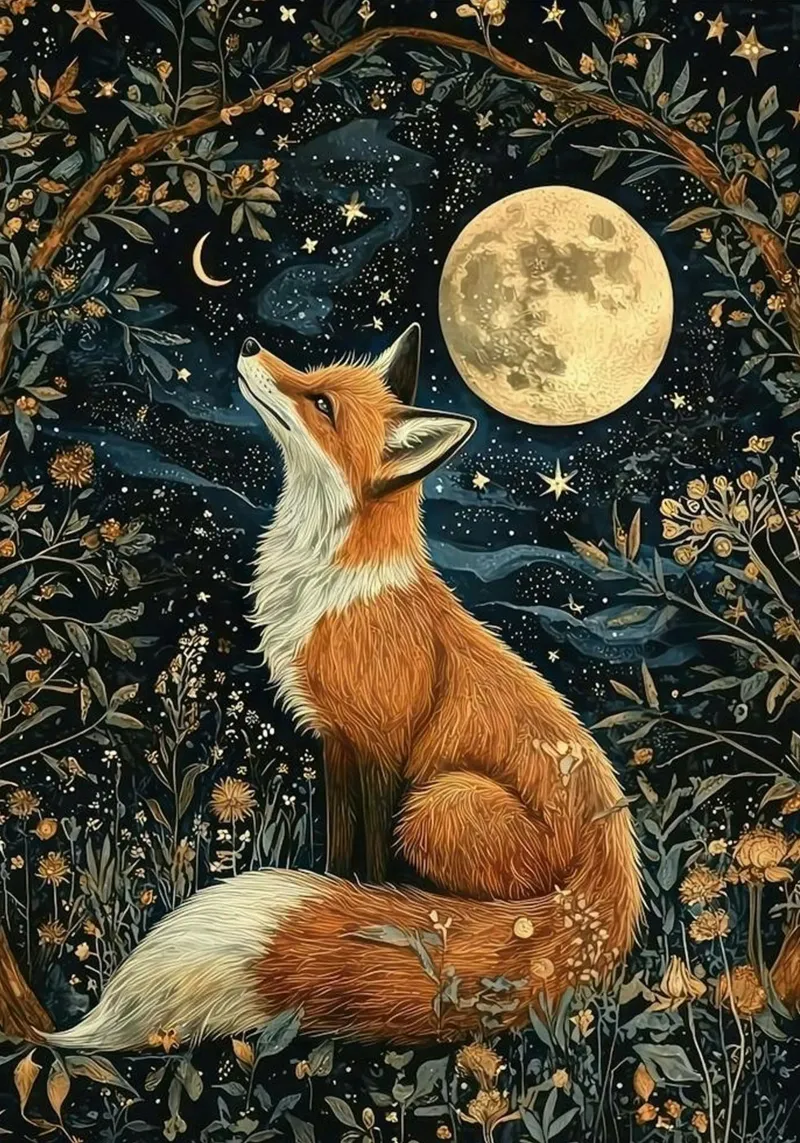 Morris fox at Night poster con telaio in legno da More Art