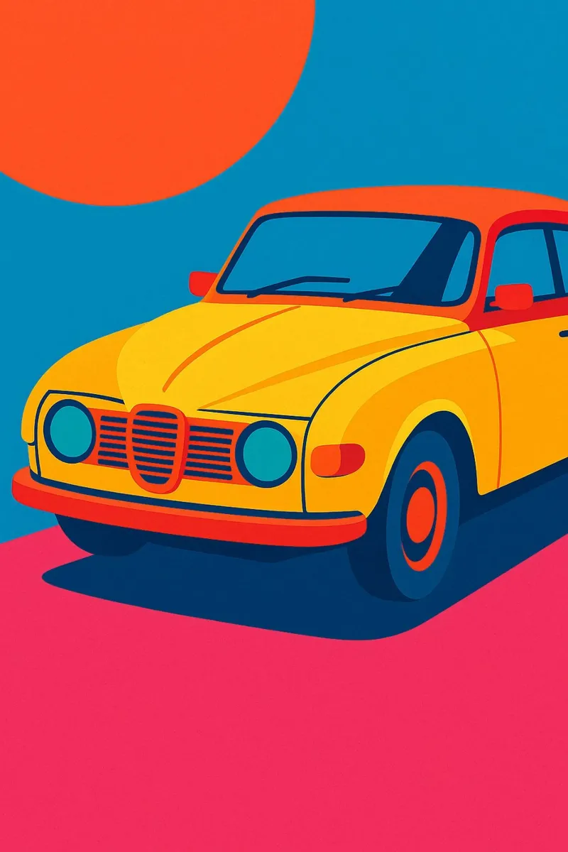Voiture Jaune - L'icona pop vintage che illumina le vostre pareti poster da JETLAG | affiches voyage