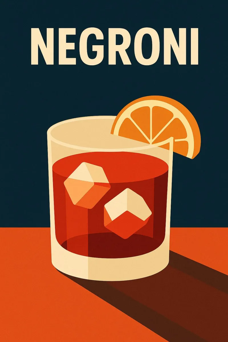 Negroni - Una versione di design dell'icona italiana poster con telaio in legno da Boissons - Affiches & posters - Retro