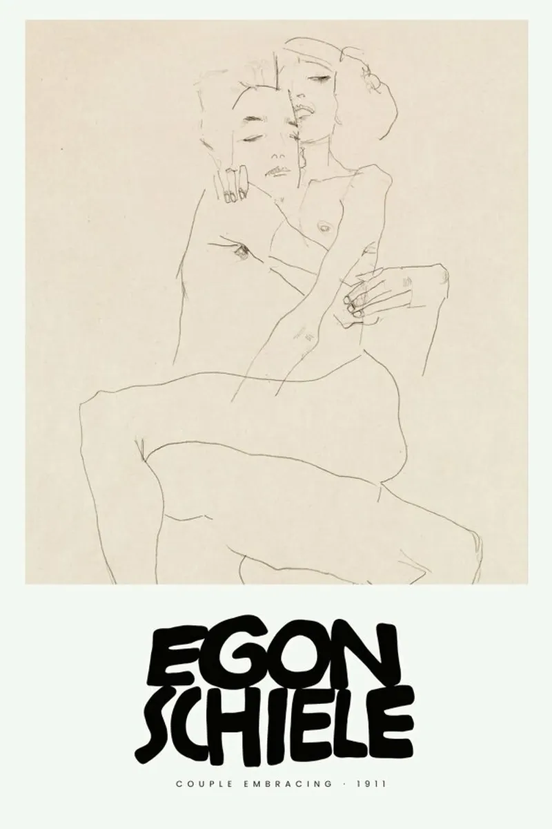 Schiele - Couple Embracing III pellicola backlit da Vintage by JUNIQE