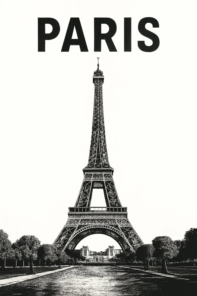 Eiffel Tower, Paris in black & white pellicola backlit da Vintage Travelers
