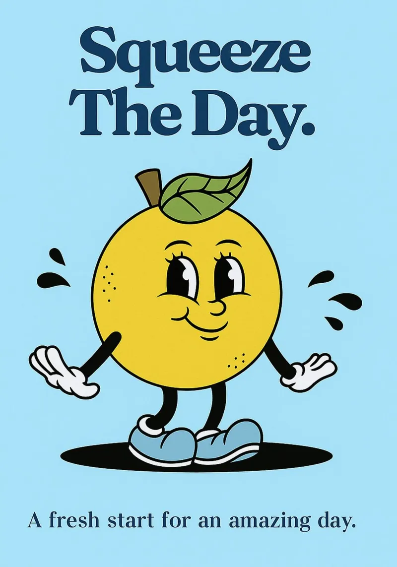 Squeeze The Day Orang Frucht Poster mit Holzrahmen von oneroad