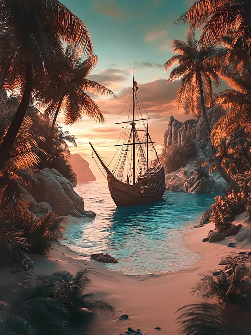 Pirate Ship In The Sea backlit film by Cute Art