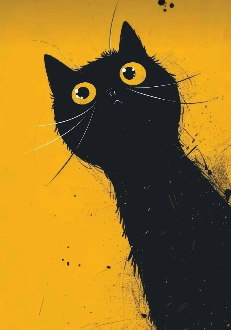Chat noir sur fond jaune poster avec cadre en aluminium de Matthew P Link